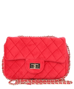 Quilted Velvet Crossbody Purse 0698 RED